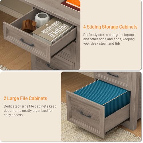 Farmhouse Home Office Desk with 6 Drawers, view 5