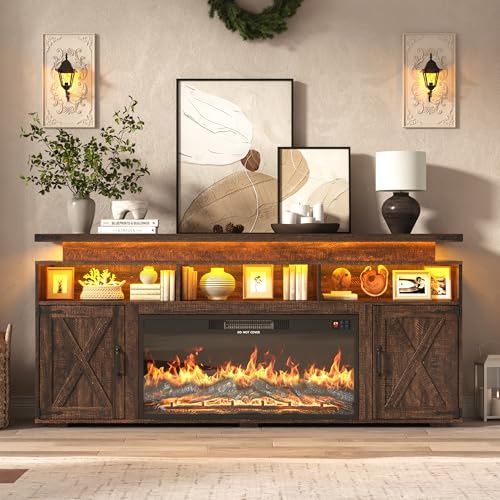 Farmhouse Fireplace TV Stand w/Power Outlet for 75/80 Inch TV, view 7