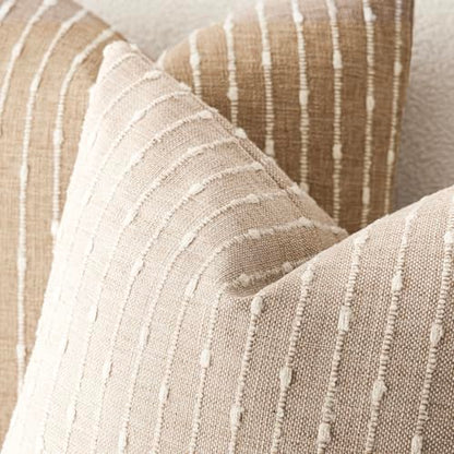 Pack of 2 Decorative Jacquard Boucle Throw Pillow Covers Accent Textured Striped Pillowcases Cozy Modern Cushion for Couch Sofa Bedroom Living Room Home Decor 18x18 Inch Natural Beige