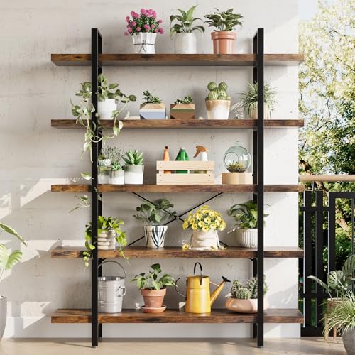 Heavy Duty 5 Tier Industrial Bookcase for Home Office, Rustic Brown, view 7