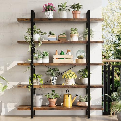 Heavy Duty 5 Tier Industrial Bookcase for Home Office, Rustic Brown, view 7