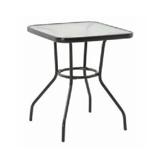 Sunny Isles 24 Inch Outdoor Patio Bistro Dining Table Backyard Squared Furniture with Tempered Glass Tabletop, Black