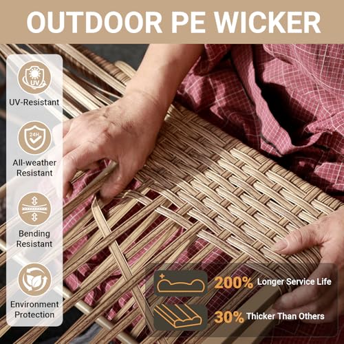 7 Piece Wicker Patio Furniture Set,Outdoor Conversation Sectional Sofa w/Coffee Table,All-Weather Outdoor Sofa with Thick and Anti-Slip Cushions for Deck,Poolside,Garden,Beige
