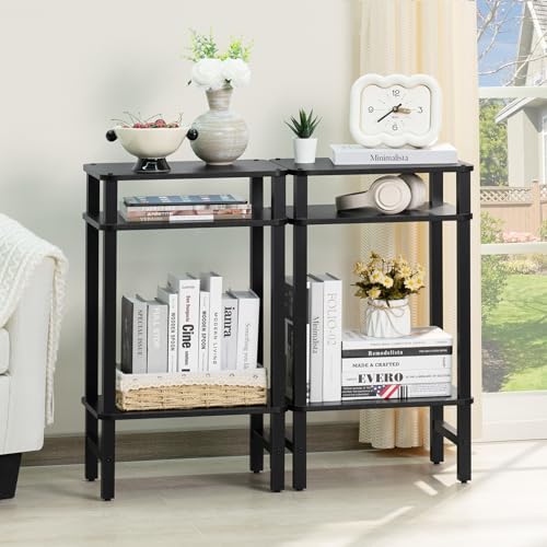 Side Table End Table Tall Night Stand 3-Tier for Living Room Bedroom Bathroom Office Furniture Black