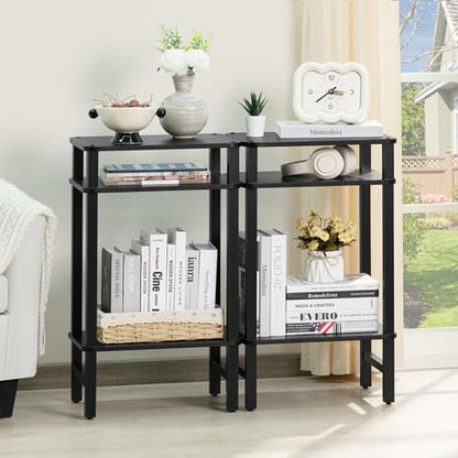 Side Table End Table Tall Night Stand 3-Tier for Living Room Bedroom Bathroom Office Furniture Black