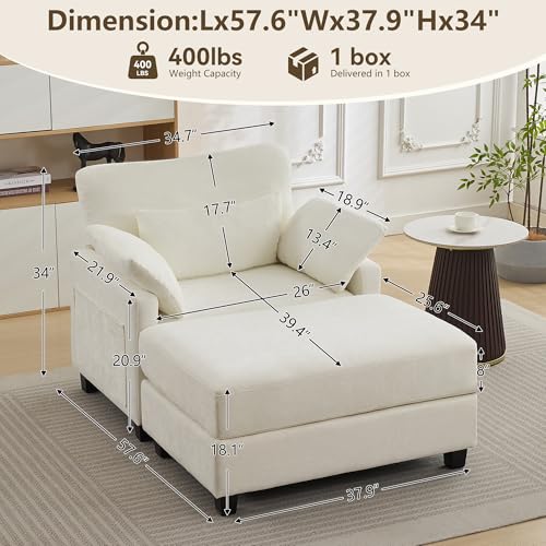 57.5" Oversized Chaise Lounge with Ottoman Indoor, view 3