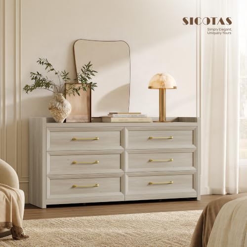 6 Drawer Dresser for Bedroom-56.4" Extra-Wide Wood Chest of Drawers, view 3