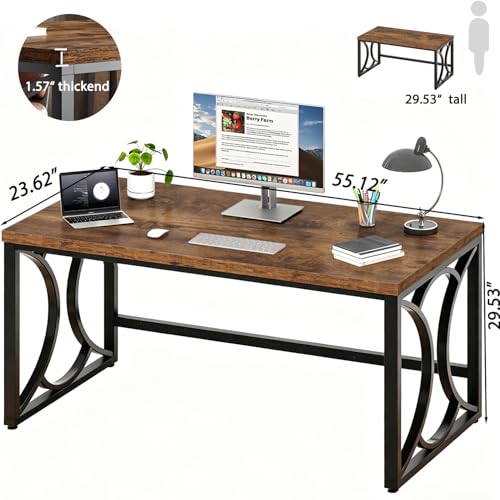 Rustic Computer Desk,55 Inch Metal Wooden Home Office Writing Desk, view 3