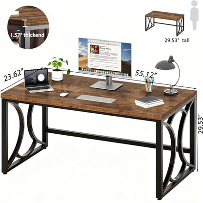 Rustic Computer Desk,55 Inch Metal Wooden Home Office Writing Desk, view 3
