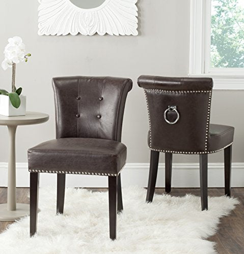 Safavieh Mercer Collection Sinclair Antique Brown Leather Ring Dining Chair (Set of 2)