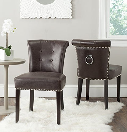 Safavieh Mercer Collection Sinclair Antique Brown Leather Ring Dining Chair (Set of 2)