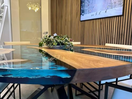RESINHOMEFURNITURE Luxury Blue Ocean Resin Wood Table – Round Epoxy Dining, Coffee, or Conference Table with Nature-Inspired River Design for Elegant Home Decor (18 Inches Tall, 18 x 18 Inches)