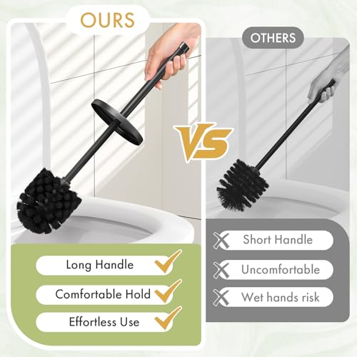 Toilet Bowl Brush and Holder Set 2 Pack with 4 Extra Brush Heads (Black), view 7