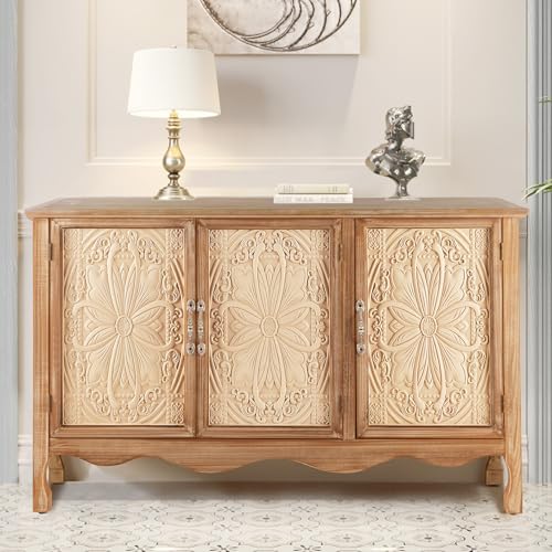 Sideboard Buffet Cabinet with Storage, Natural Solid Wood, view 2