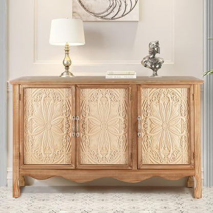 Sideboard Buffet Cabinet with Storage, Natural Solid Wood, view 2