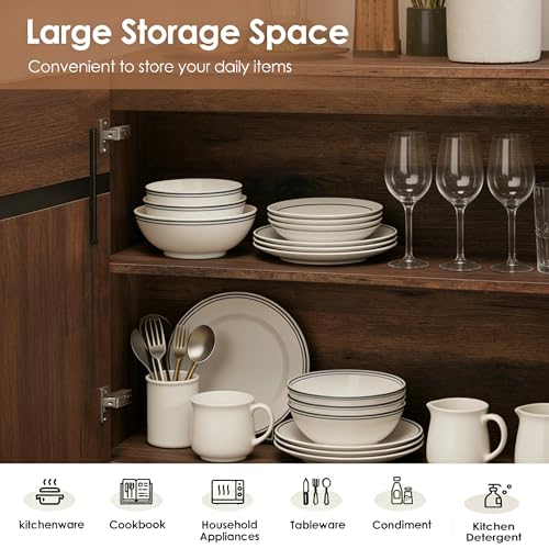 3 in 1 Multifunctional Sideboard Buffet Cabinets, Modern Sideboard with Adjustable Shelf and Metal Base, Coffee Bar Cabinet Storage Cabinet for Living Room, Kitchen, Brown