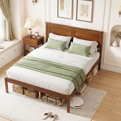 Full Size Bed Frame with Solid Wood Legs and Wooden Slats, view 4