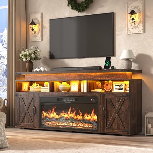 Farmhouse Fireplace TV Stand w/Power Outlet for 75/80 Inch TV, view 5