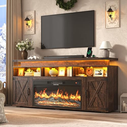 Farmhouse Fireplace TV Stand w/Power Outlet for 75/80 Inch TV, view 5