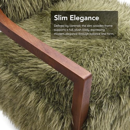 Ramos Modern Accent Chair with Ultra Soft Faux Fur, Long-Haired Accent Sofa, Tight Seat and Back Single Couch, Fluffy Living Room Seating, No Assembly Needed, Green
