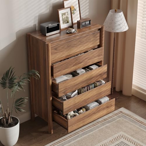 45" Tall Walnut 5 Drawer Dresser for Bedroom with Solid Wood Legs, view 7