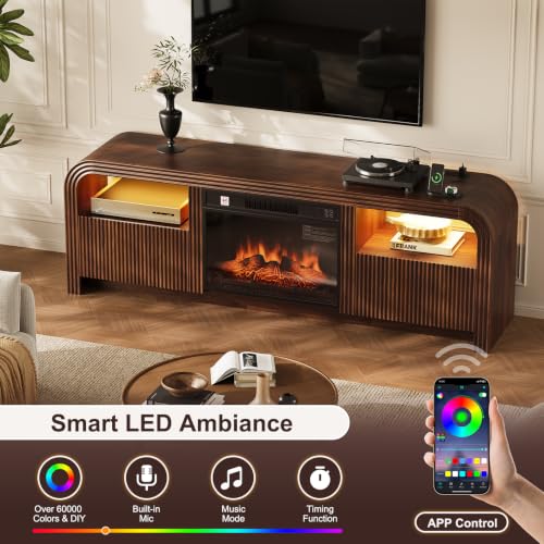 70" Fireplace TV Stand - Fluted LED Light TV Stands for Living Room, view 6