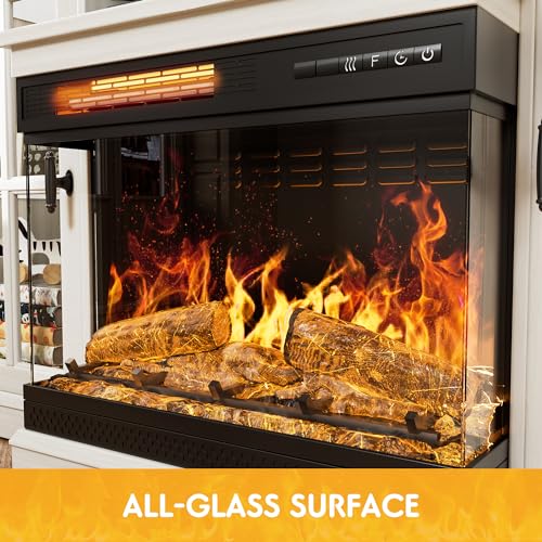 Fireplace TV Stand up to 65", 3-Sided Glass, Distressed White, view 5
