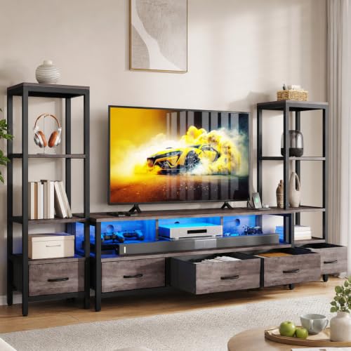 Industrial LED TV Stand for 65 Inch TVs, Bookshelves, Grey, view 5