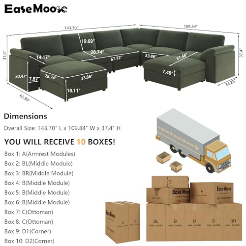Oversized L Shaped Sectional Modular Sofa,Large U Shaped Sectional Couch Wide Deep Seat Modular Cloud Couch Green Removable Washable