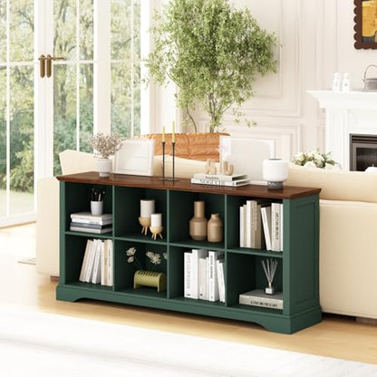8 Cube Storage Organizer, 62" Long Low Horizontal Bookshelf, Green, view 7