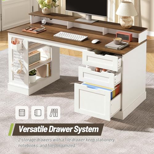 55-inch Farmhouse Executive Desk with 2 Drawers and File Cabinet, view 7