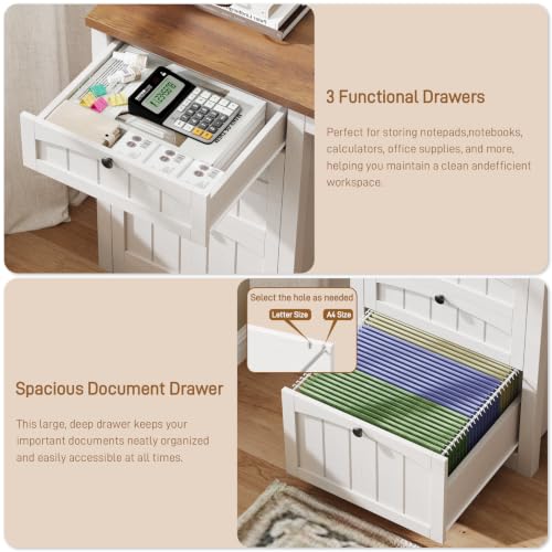 47" Farmhouse Executive Desk with 4 Drawers, Rustic White and Brown, view 9