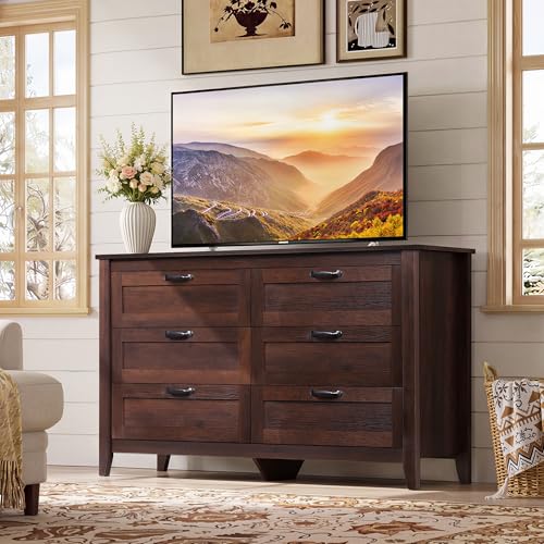 6-Drawer 53.98" W Wooden TV Stand for TVs up to 65 Inches, Brown, view 3