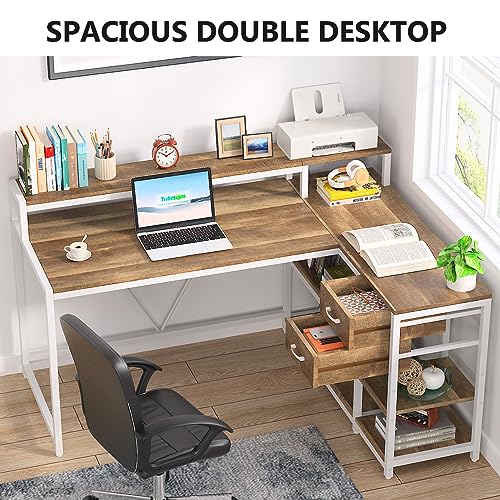 Tribesigns L Shaped Desk with Drawers and Monitor Stand, view 6