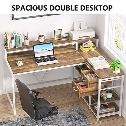 Tribesigns L Shaped Desk with Drawers and Monitor Stand, view 6