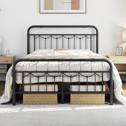 Full Metal Bed Frame with Vintage Spindle Headboard Black, view 2