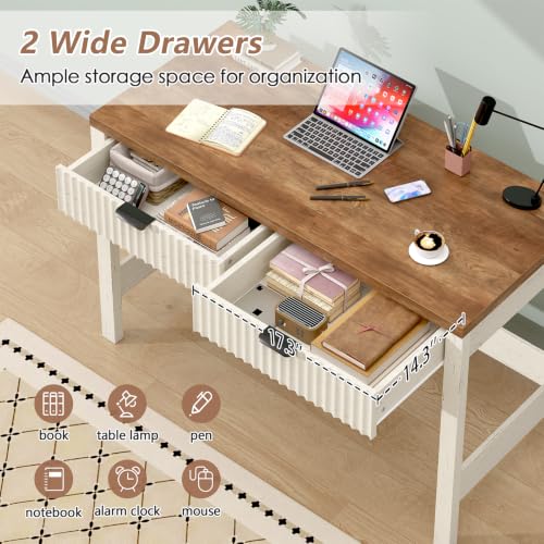 39 Inch Small Fluted Computer Desk with 2 Drawers for Bedroom, Home Office, view 6