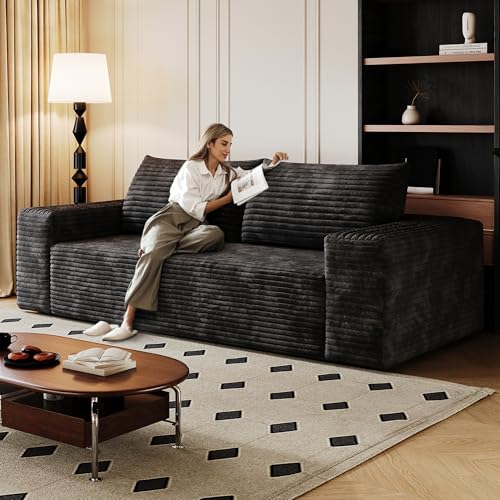 63" Cloud Loveseat Boneless Sofa Couch in a Box, No Assembly Required 2 Seater Foam Compression Couches, Modern Living Room Floor Sofa Couch Corduroy Small Love Seat