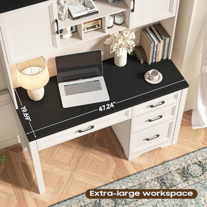 Farmhouse Executive Desk with 4 Drawers and Storage Cabinet, view 7