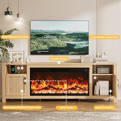 71" Fluted Fireplace TV Stand with 38" Electric Fireplace for Television, view 8