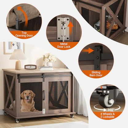 37"Dog Cage, Farmhouse Dog Crate Furniture with Sliding Barn Door, view 5