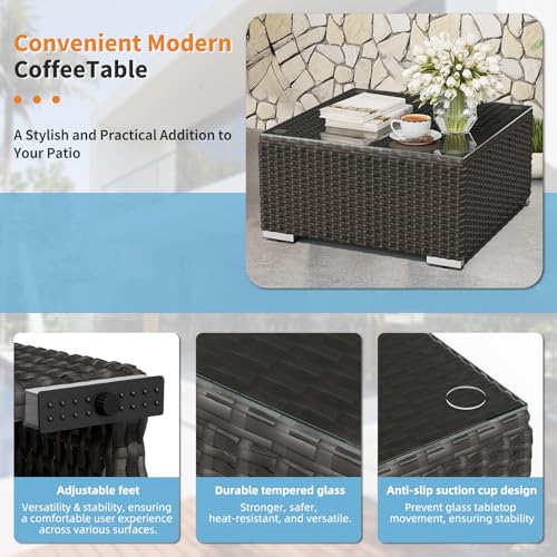 7-Piece Outdoor Patio Furniture Black Rattan Wicker Sectional Sofa Conversation, view 5