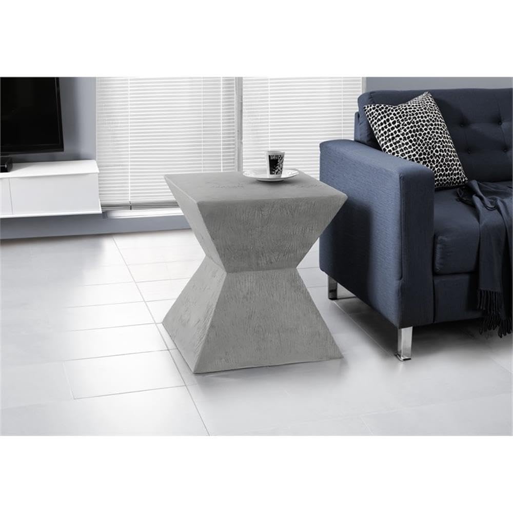 25" Geometric Indoor/Outdoor Accent Table, Gray Finish, Weather-Resistant Magnesium Oxide, Wood-Grain Textured Base, Modern Side Table for Patio, Living Room, or Bedroom Use