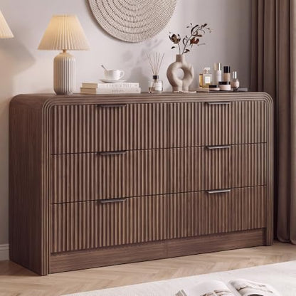 Fluted 6-Drawer Dresser Modern Wood Chest Organizer with Anti-Tip, view 8