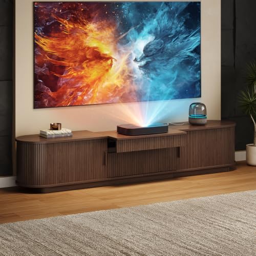 86.6" Projector TV Stand with Outlets for Screen up to 120", Walnut, view 2