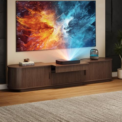86.6" Projector TV Stand with Outlets for Screen up to 120", Walnut, view 2