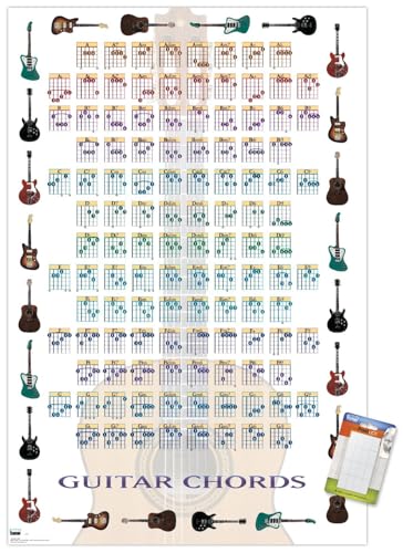 Guitar Chords II - Learn to Play Guitar Wall Poster, 22.375" x 34", Premium Poster & Mount Bundle
