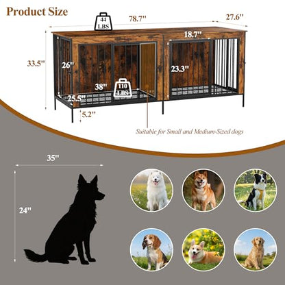 78.7" Extra Large Dog Crate Furniture for 2 Small/Medium/Large, view 3