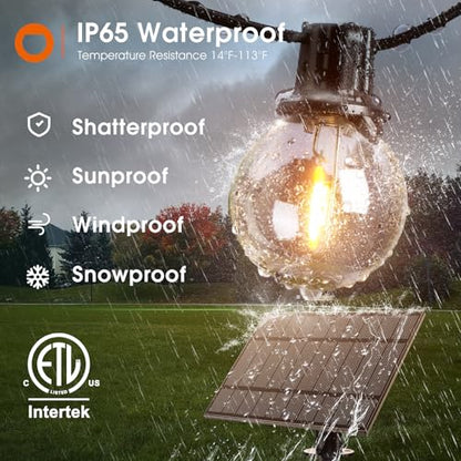 56FT(50+6) Solar String Lights Outdoor with Remote, 27 Shatterproof G40 Bulbs, Solar Powered & USB Charging Patio Lights, Dimmable Waterproof Solar String Lights for Outside, Camping, Backyard