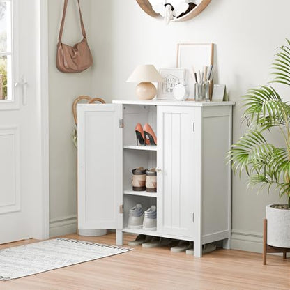 Modern Bathroom Floor Storage Cabinet with Adjustable Shelf and Double Door Rust Proof, Living Room Modern Home Furniture Storage Organizer Cabinet